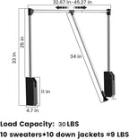 Pull Down Closet Rod, Adjustable 33-45 Inches Soft-Close Wardrobe Rail, Two-way Buffering Stainless Steel Back Mounted Organi