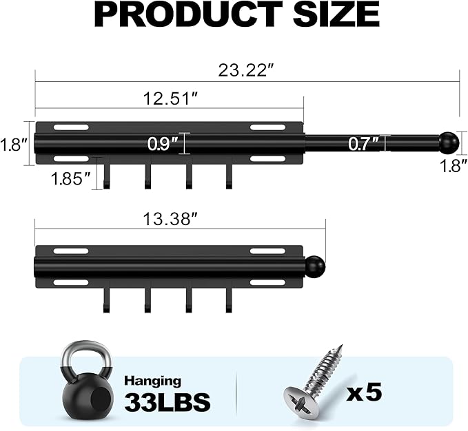 Valet Rod for Closet Retractable with 4 Hooks, 13.4"-23.2" Pull Out Clothes Hanger Rail, Heavy Duty Alloy Steel Side Mount Wa