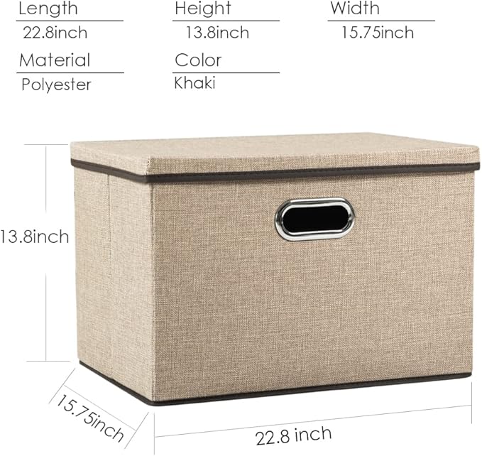 PRANDOM Extra Large Collapsible Storage Bins with Lids [5-Pack] Linen Fabric Foldable Storage Baskets Boxes Organizer Contain