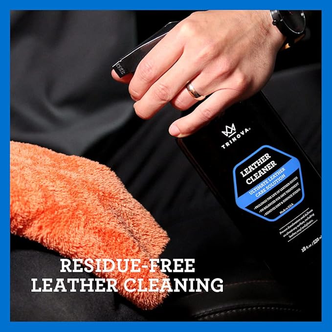 TriNova Leather Cleaner for Couch, Car Interior, Bags, Jackets, Saddles. Safe for use in Home or Car, Microfiber Included 18o