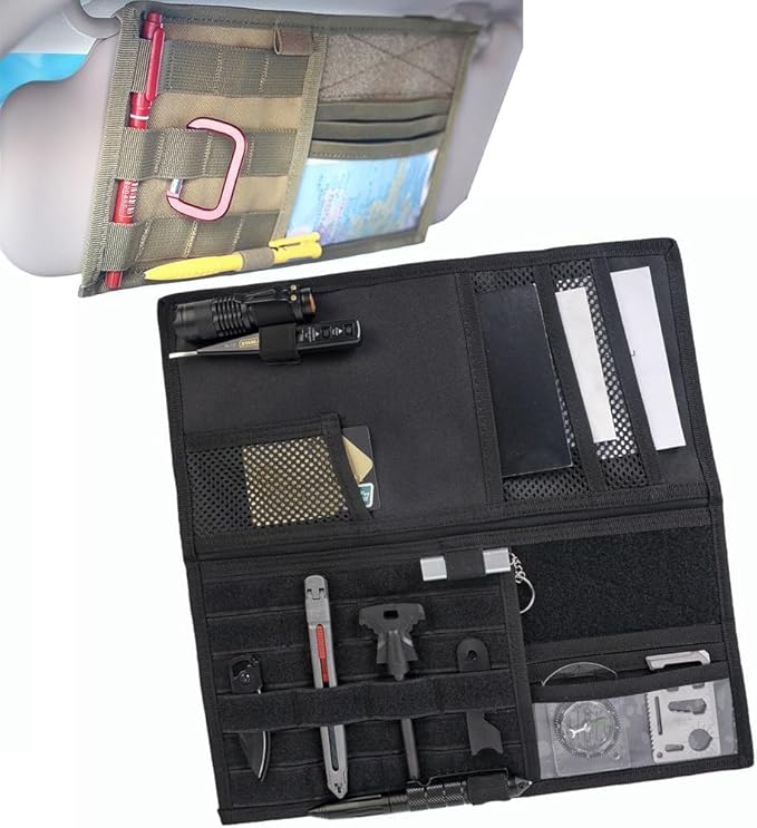 Large Molle Visor Organizer, Tactical Visor Organizer, Car Sun Visor Organizer Truck Accessories for Men, Tactical Gear for Men (Black)