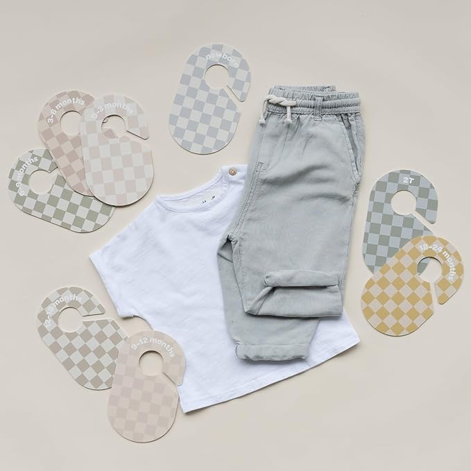 3 Sprouts Baby Closet Dividers 8-Piece Set Newborn to 2T - Double-Sided Organizer for Nursery Clothing Storage - Checkerboard