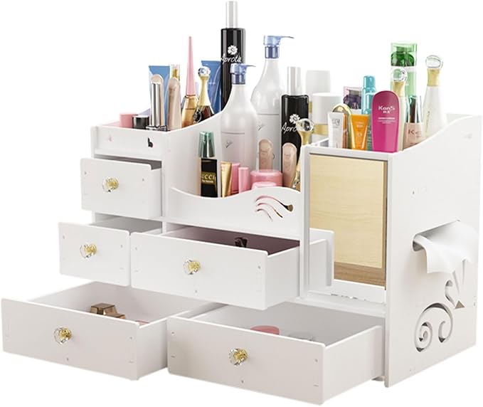 Makeup Organizer Box Makeup Organizer Cosmetic Storage Box, Make Up Organizer with Drawers Dressing Table Skincare Holder , V
