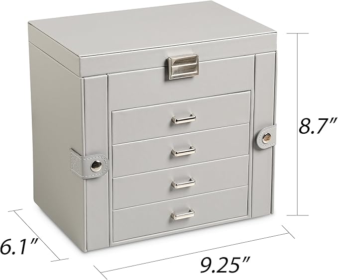 Frebeauty 5-layer Jewelry Box,Faux Leather Jewelry Organizer with 4 Drawers,Jewelry Organizers and Storage with Mirror,Jewelr
