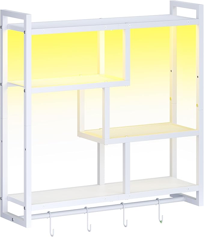 HOOBRO Gaming Floating Shelves with LED Lights, 28.7" LED Wall Mounted Shelf, 4-Tier Floating Wall Shelf for Storage, Display