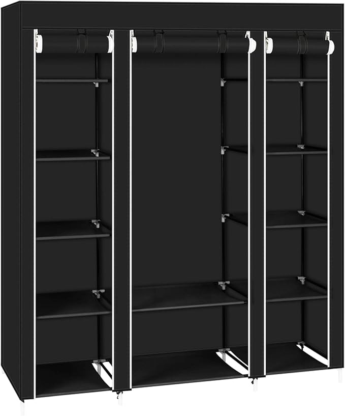 69" Portable Closet Storage Organizer Wardrobe Clothes Rack,Covered Garment Rack,Steel Tube Clothes Storage Organizer,Freesta