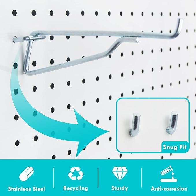 Pegboard Shelf Hooks, 8PACK Metal Utility Hook Set, 1/4 inch Peg Board Organizer Accessories, Shelves and Baskets Brackets, D