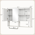 Medicine Cabinet, Wooden Bathroom Wall Cabinet with 2 Doors, Adjustable Shelves & Towel Bar, Over Toilet Storage Cabinet Wall