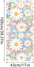 Niviy Window Privacy Film Daisy Flowers Stained Glass Window Film, Sun Blocking Glass Clings, Static Cling Rainbow Sticker Covering for Home Door (16.93 x 39.37inch)