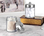 Amolliar 4Pc Apothecary Jars Bathroom Vanity Storage Organizer Set -Countertop Canister with Stainless Steel Lids &Stickers -