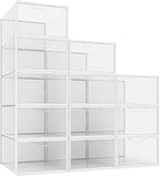 Seseno 12 Pack Shoe Storage Bins, Clear Plastic Stackable Shoe Organizer for Closet, Space Saving Foldable Shoe Rack, Shoe Bo