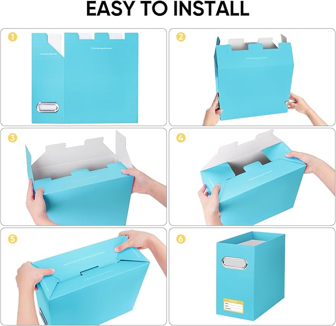 BALEINE File Organizer Box, Cardboard File Folder Organizer with Handle for Letter Size, Portable Collapsible Hanging Filing 