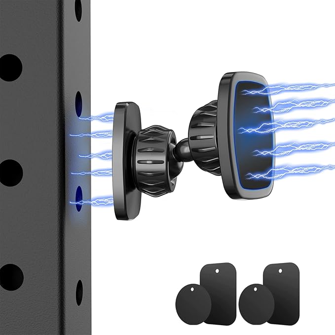 Dual Magnetic Phone Holder Mount for Gym, [Upgraded Metal Joint] Gym Magnetic Phone Holder [Pocket Size] Compatible with All Smartphones