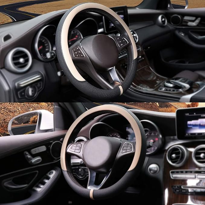 COFIT Breathable Car Steering Wheel Cover 15 inch Auto Universal Leather Wrap Non-Slip Steeringwheel Protector Automotive Int