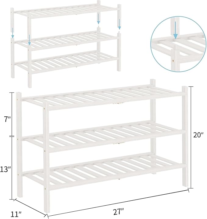 RONGJlA 2 Tier Bamboo Shoe Rack for Closet Free Standing Wood Shoe Shelf Storage Organizer for Entryway Small Space Stackable