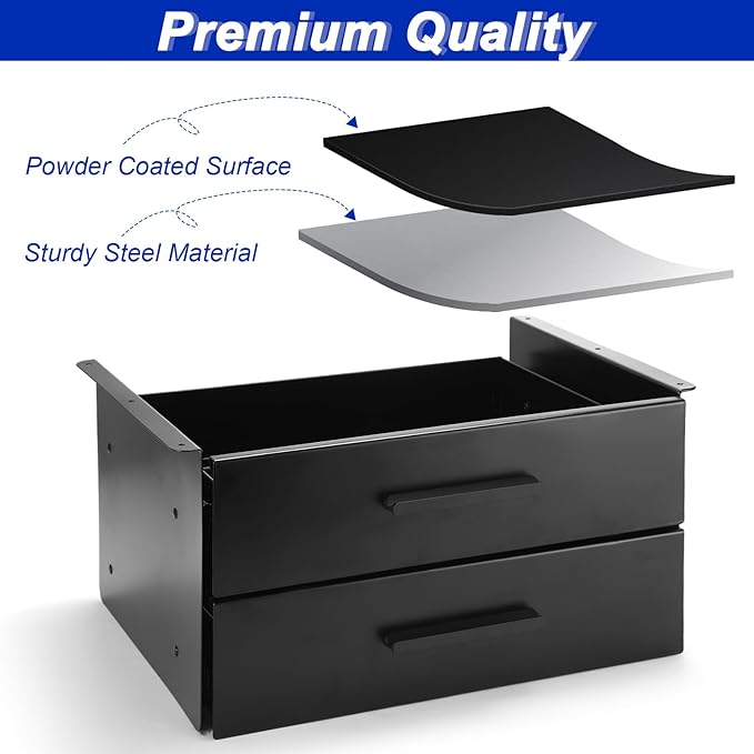 Menkxi 16 inch Under Desk Drawer Storage Pull out Storage Organizer Mounted Metal Sliding Hidden Under Counter Drawer Vertica