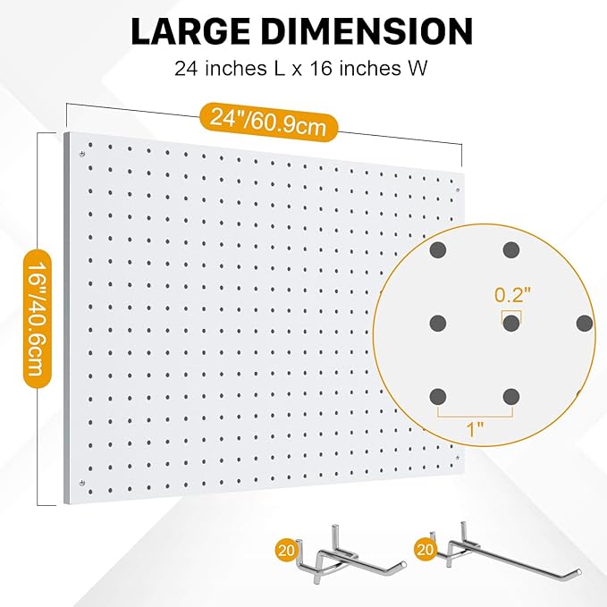 Peg Board, 4 Pack Metal Pegboard Panels White Pegboards Wall Organizer with Frame Large Heavy Duty Peg Board with Hooks for W
