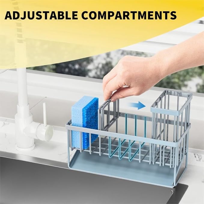 Cisily Sink Caddy Organzier with High Brush Holder, Sponge Holder for Sink, 304 Rustproof Stainless, Kitchen Countertop Soap 