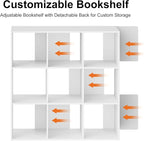 Sweetcrispy 9 Cube Storage Organizer - Open Cube Bookshelf with 5 Removable Back Panels, Display Storage Bookcase for Living 
