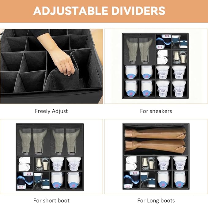 Shoe Organzier for Cloest - 2pack Adjustable Shoe Storage Box Fits 8-16 pairs,shoe Bin with Pop-Up dividers,Space Saver shoes