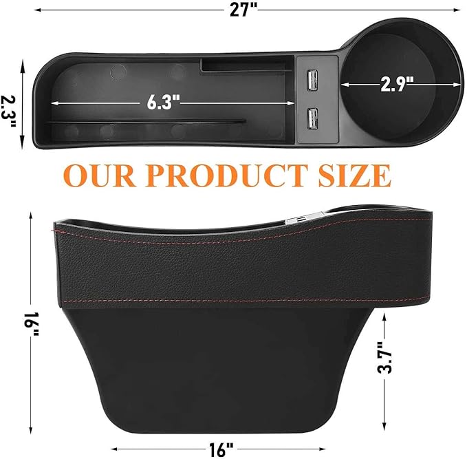 Car Seat Gap Organizer,Premium Console Side Pocket with 2 USB Charging,Leather Storage Box,Multifunctional with Dual USB Charging,Cup Holder,Car Seat Gap Filler,for Cellphones Wallet Coin Key (2 Pack)