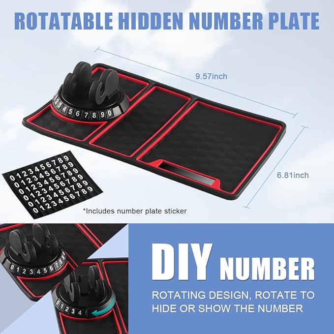 Car Anti Slip Mat Dashboard Tray Decorations Sticky Pad 4 in 1 Multi Functional with 360° Rotating Universal Phone Pad Holder