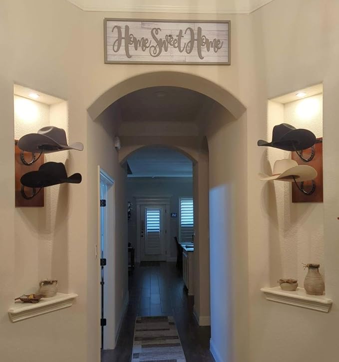 Cowboy Hat Rack For Wall Mount (34.6” x 10.1” x 13.5”) | Wood Cowboy Hat Holder | Hanging Western Hat Rack w/Metal Accents | 