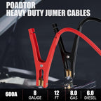 Jumper Cables for Car Battery, 8 Gauge 12 Feet 600AMP, Automotive Booster Cables for Jump Starting Dead or Weak Batteries with Carrying Bag Included