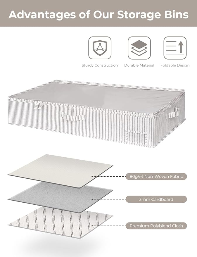 Large Under Bed Storage Containers with 4-Pack Bed Sheet Organizers and Storage