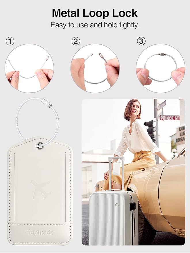 TopMade Smart Luggage Tag with Find My, Premium Leather Luggage Tags for Suitcase, Travel Bags, Backpacks, Anti-Lost Suitcase