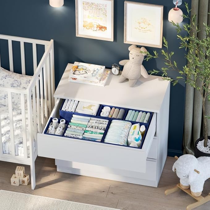 Drawer Organizer Clothes Set of 12 Navy - Dresser Organizer For Nursery, Bedroom, Closet - Perfect Baby Clothes Organizer and