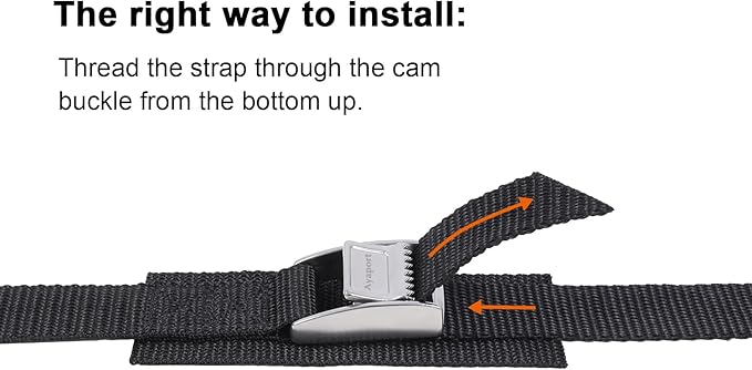 Ayaport Lashing Straps with Stainless Steel Buckles 12ft Adjustable Cam Buckle Tie Down Cinch Strap for Packing Black