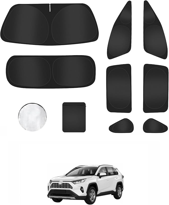 8PCS Window Shades for Toyota RAV4(2019-2024) Accessories – Full Coverage Sun Shade for Side Windows, Rear Triangular & Windshield – UV Protection & Privacy for Camping, Napping, Relaxing