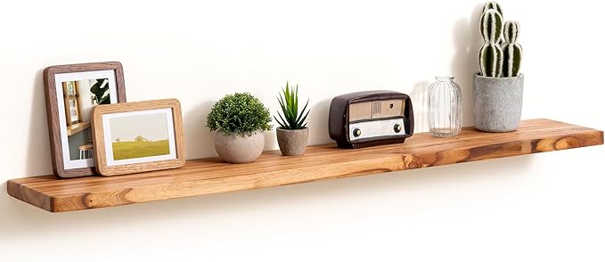 Fun Memories 48 Inch Floating Shelves, Rustic Solid Wood Wall Shelves Set of 1, 8 Inch Deep Floating Shelf for Bathroom, Bedr