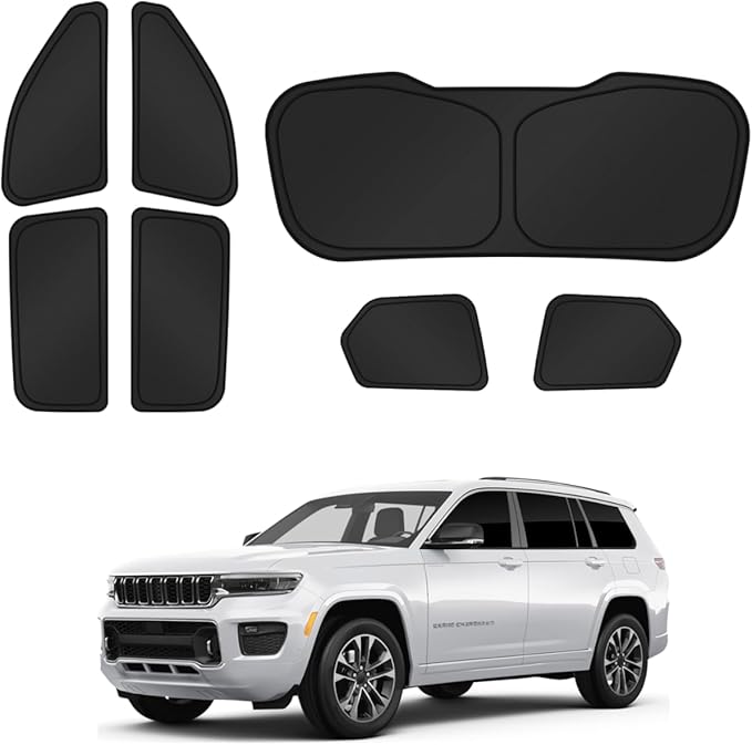 Sunshades for 2021-2025 2026 Jeep Grand Cherokee L Accessories Sun Shade Side Rear Window Shade Cover Sun Visor Shield Privacy Protection for Camping Keep Vehicle Cool Black 7PCS
