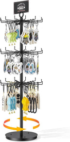 ORLESS 3 Tier Rotating Jewelry Display Stand, Keychain Display Stand with 36 Hooks, Black Metal Retail Display Spinning Holde