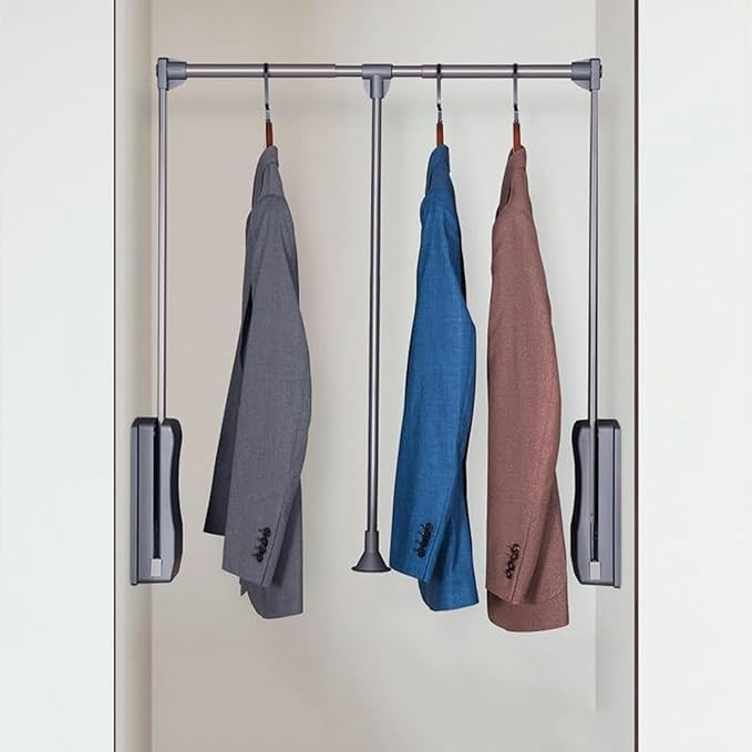 Heavy Duty Pull Down Closet Rod - Extendable Clothes Rail, Extendable Wardrobe Lift, Adjustable Width Pull Down Closet Rod, A