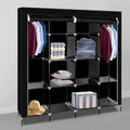 Karlhome 4-Tiers 12 Compartment Canvas Wardrobe, Portable Fabric With Shelves and Cover for Hanging Clothes, Clothes Rail Wit