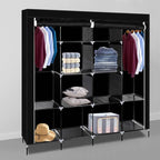 Karlhome 4-Tiers 12 Compartment Canvas Wardrobe, Portable Fabric With Shelves and Cover for Hanging Clothes, Clothes Rail Wit