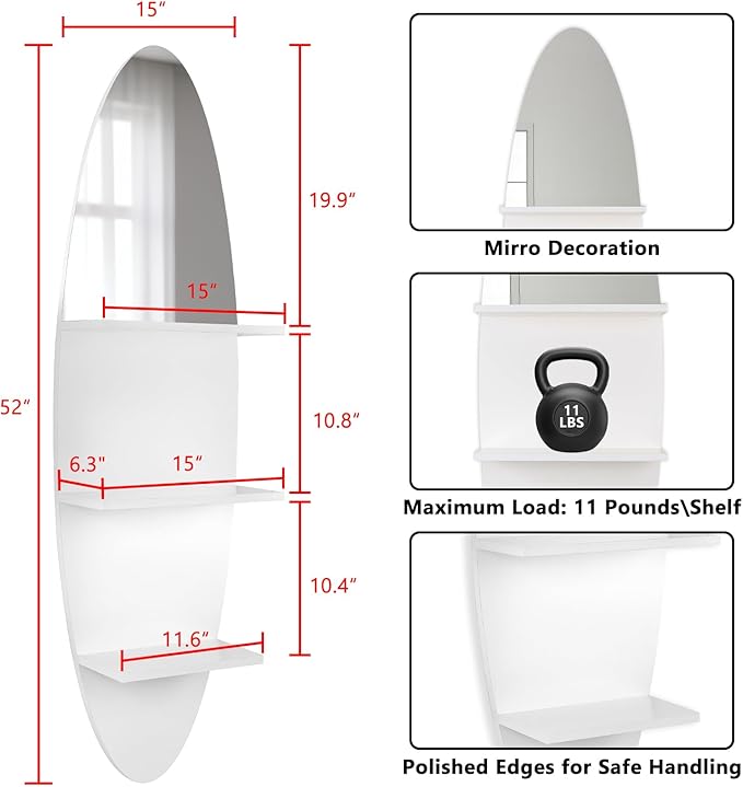 Homaterial 3-Tier Floating Shelf, Space-Saving Surfboard Shaped Vertical Wall Mounted Shelf, Home Decor for Bedroom, Bathroom