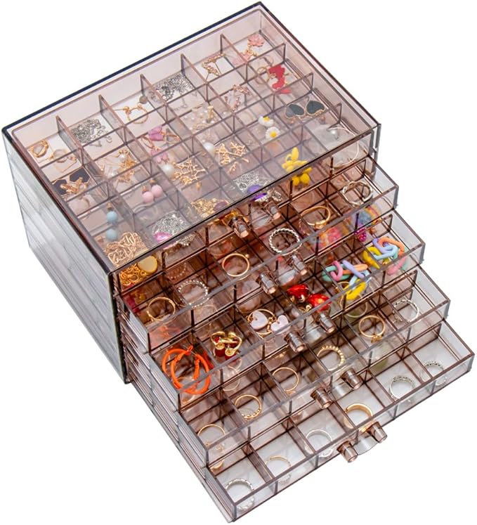 YUFONG Earring Storage Box Organizer, Acrylic Jewelry Storage Box Holder 5 Drawers Transparent Jewelry Display Stand with 120