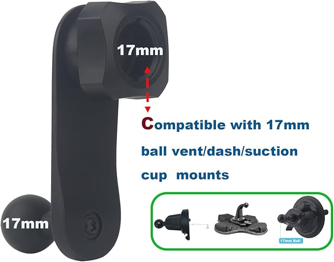 Aluminium 17mm/0.67" Ball Mount Extension Arm, Solid 17mm Vent Clip Ball Extender Female to Male for Car Vent Phone Holder - Metal Made (2.87" Short Arm)