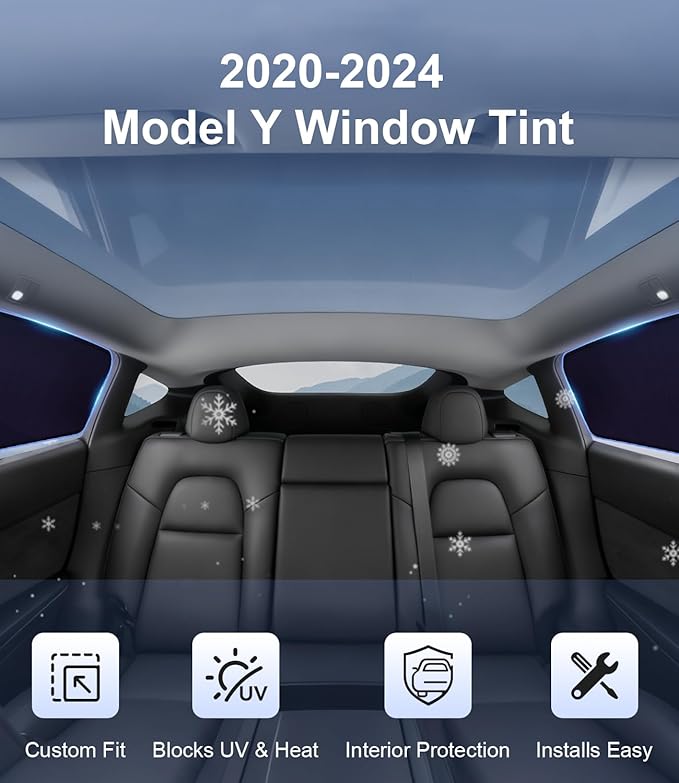 Rear Side Window Sunshade for Tesla Model Y 2020-2024 | Static Cling, Easy Install & Remove, Semi-Transparent Privacy Shade | Not for 2025 2026 Model Y Juniper