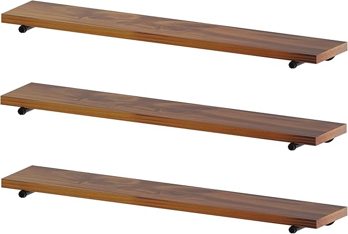 Industrial Pipe Wall Wood Shelves,Real Wooden Shelves 55" in Special Brown Color with 1.2" Extra Thickness, Modern Floating S