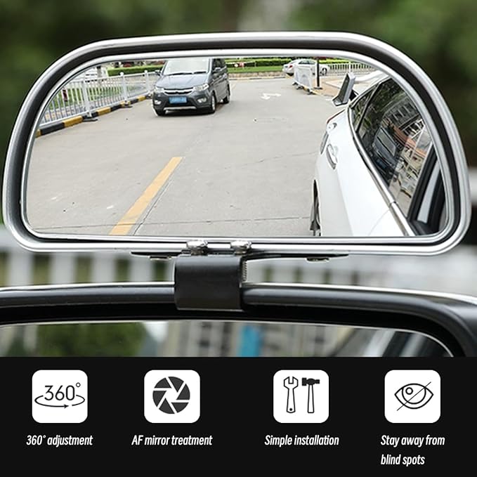 Mandark 2PCS Car Blind Spot Mirror, Rectangle HD Glass Convex Vehicle Rearview Mirror, Wide Angle Adjustible Auto Exterior Blindspot Side View Mirror, Universal for SUV, Sedan, Truck (Silver)