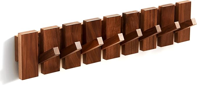QUELLANCE Wood Coat Rack Wall Mount, Coat Hooks Hanger Wall Mounted, Heavy Duty Wall Coat Rack with 8 Hooks for Hanging Coats