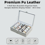 Bracelets Organizer Rods Bangles Display Holder, Clear See through Lid Leather Velvet Jewelry Storage Box Case for Women, 4 R