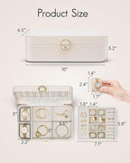 Vlando 2 Layer Jewelry Box,Jewelry Organizer Storage Lockable Earring Organizer Removable Jewelry Tray with Watch Pillow for 