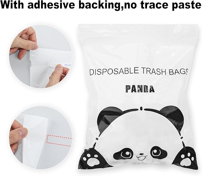 Disposable Car Trash Bags 100 Pack Car Garbage Bag Self Adhesive Vomit Bags Panda Pattern Trash Bag Automobiles for Cars Kitchens Bedrooms Offices During Travel and Camping (Style A)