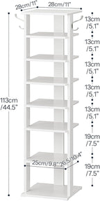 HOOBRO 8 Tiers Vertical Shoe Rack, Wooden Shoe Storage Organizer with Hooks, Narrow Shoe Tower for 8 Pairs, Space Saving, for